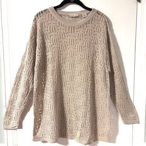 Ann Taylor linen cotton open stitch neutral cool beige oversize sweater size M